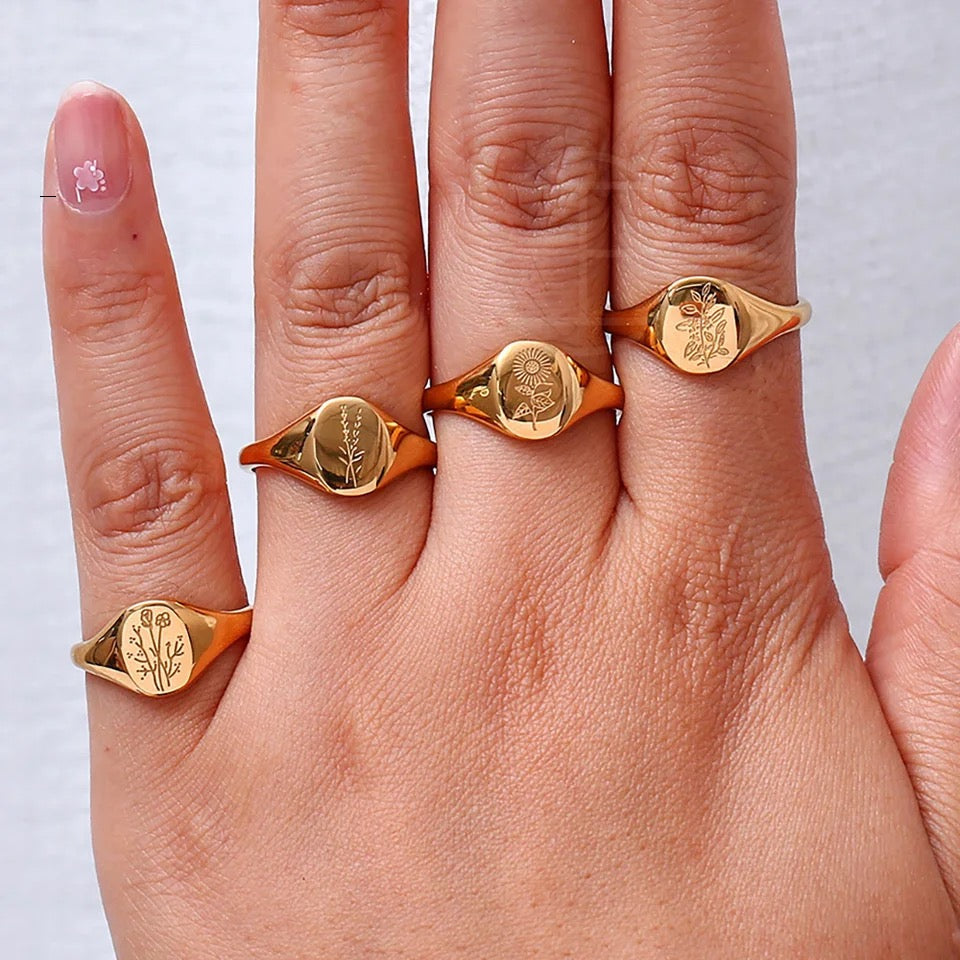 “Wildflower” engraved ring