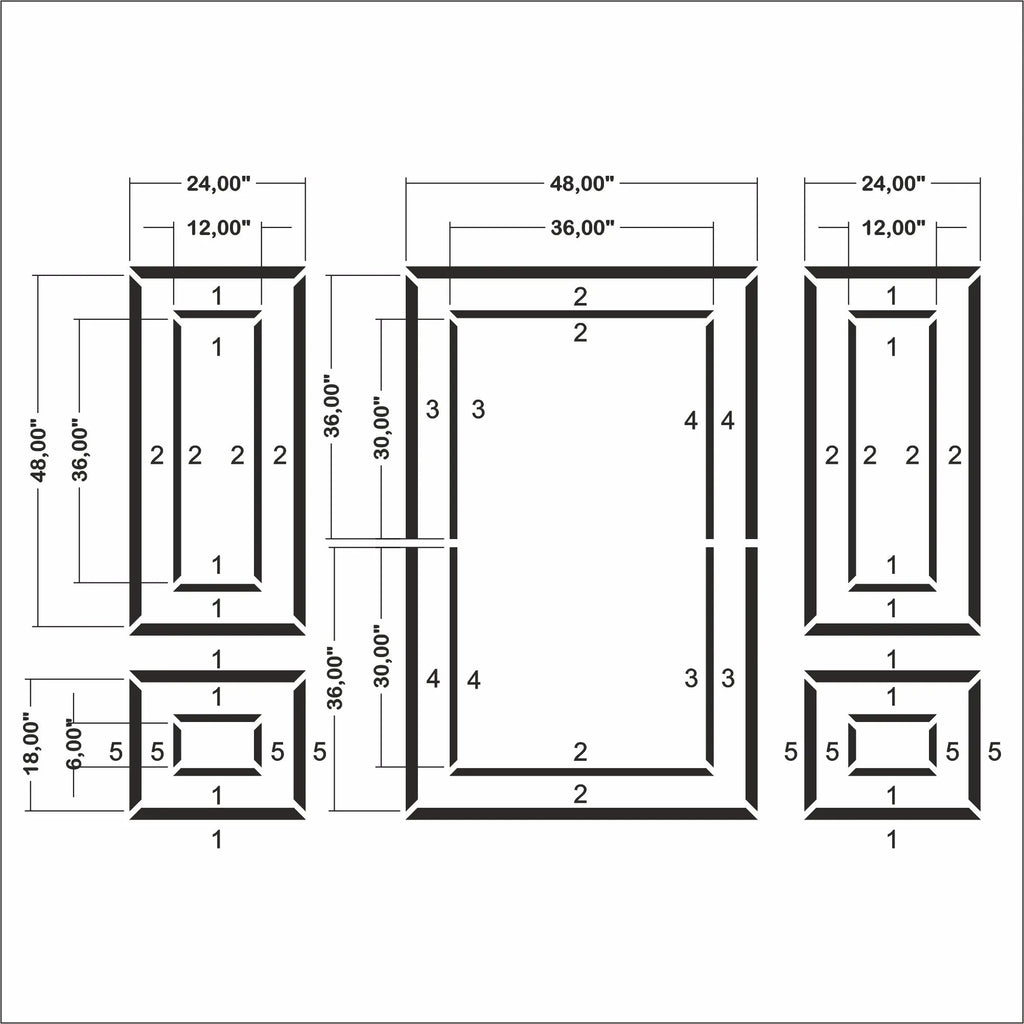 Accent Wall Molding Kit - 3 Upper and 2 Bottom Nested Frames | Pre-Cut & Primed