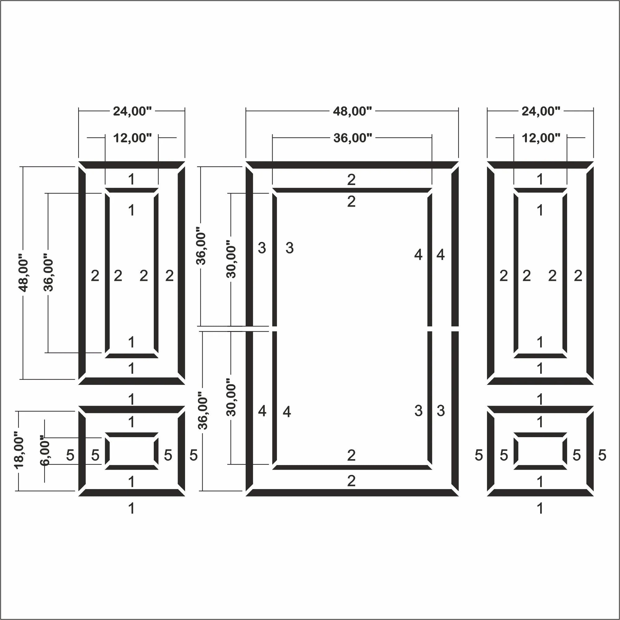 Accent Wall Molding Kit - 3 Upper and 2 Bottom Nested Frames | Pre-Cut & Primed