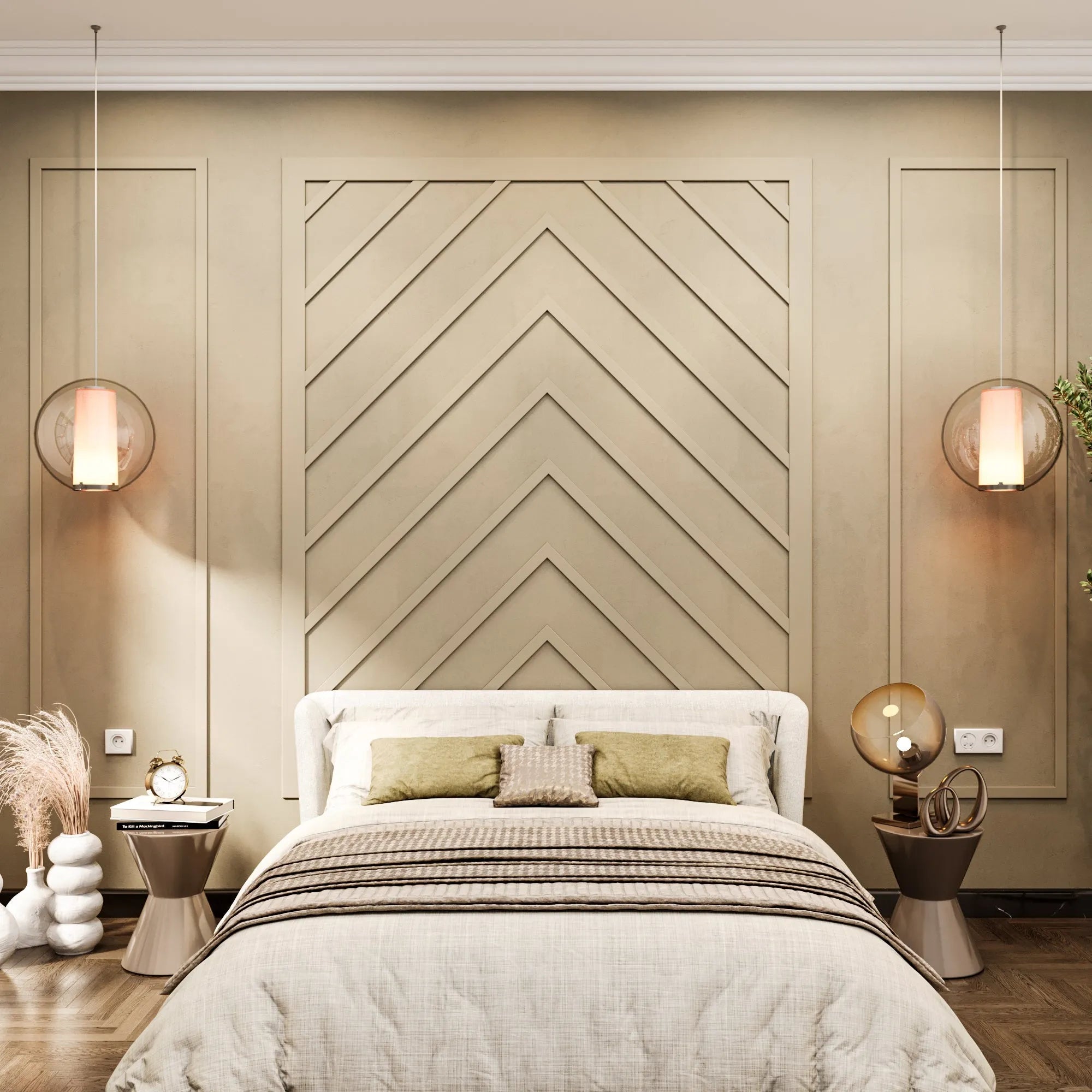 Bedroom Wall Trim Molding Kit - Ready to Assemble Wall Paneling | 2 Side Frames & 1 Middle Frame
