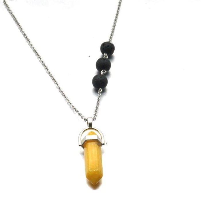 Orgone Citrine Yellow Crystal Lava Stone Necklace