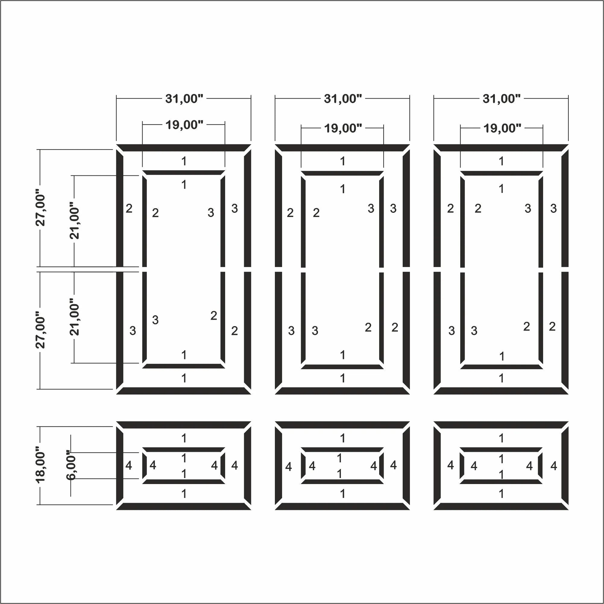 Accent Wall Molding Kit - Ready to Assemble, 3 Upper and 3 Bottom Nested Frames | Pre-Cut & Primed